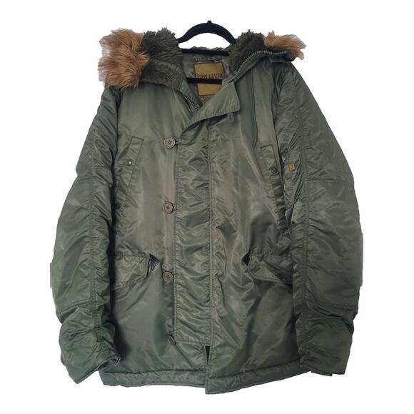 Knox Armory Men's Military Puffer Fur Trim Coat Size M Green Grunge Gorpcore - Picture 1 of 15